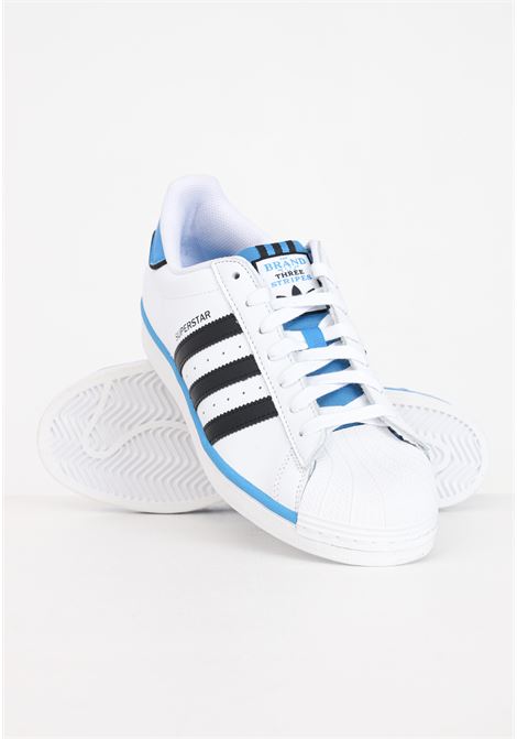 White sneakers with black and light blue details for SUPERSTAR men ADIDAS ORIGINALS | IF3640.